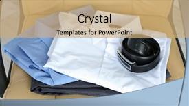  Presentation with curtain co 27 - Cool new PPT layouts with mens day - men's clothes on chair backdrop and a coral colored foreground