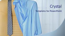  Presentation with curtain co 27 - PPT theme having mens fashion - men's clothes on chair background and a light blue colored foreground