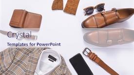  Presentation with clothing - Presentation design with mens clothing business set with various accessories on a white background top view background and a sky blue colored foreground