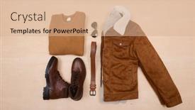  Presentation with clothing - Amazing presentation design having mens-clothing-jacket-set backdrop and a coral colored foreground