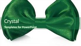  Presentation with ribbon-green - Cool new presentation design with mens day - green ribbon bow tie isolated backdrop and a ocean colored foreground