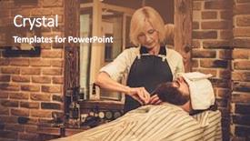  Presentation with barber - Colorful PPT layouts enhanced with hairdresser cuts men s hair - client during beard and moustache backdrop and a tawny brown colored foreground