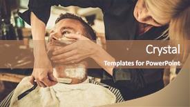 Presentation with barber shop - Slides consisting of coiffeur - client during beard shaving background and a coral colored foreground