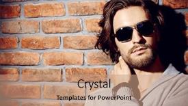  Presentation with mens fashion black - PPT theme featuring elegant handsome young man wearing background and a coral colored foreground