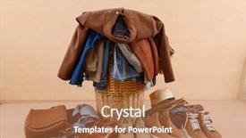  Presentation with men shoes - Audience pleasing PPT theme consisting of mens fashion - laundry in a wicker basket backdrop and a coral colored foreground