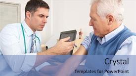  Presentation with eighteenth century british history or jane austen - Audience pleasing slide deck consisting of mens health - british gp injecting senior man backdrop and a teal colored foreground