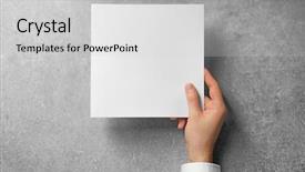  Presentation with notepad blank lined paper - PPT theme featuring mens logo - man holding blank sheet background and a  colored foreground