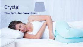  Presentation with woman in pain - Slide set having menstrual - pretty woman with stomach pain background and a sky blue colored foreground