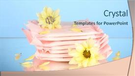  Presentation with blue yellow - Audience pleasing presentation consisting of menstrual cycle - panty liners in individual packing backdrop and a cool aqua colored foreground