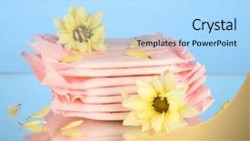  Presentation with blue yellow - Beautiful presentation featuring menstrual cycle - panty liners in individual packing backdrop and a light blue colored foreground