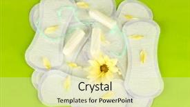  Presentation with sanitary pad detroyer - Theme enhanced with menstrual cycle - sanitary pads and tampons background and a soft green colored foreground