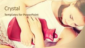  Presentation with water bottle - PPT theme featuring menstruation - beautiful young woman is lying background and a cream colored foreground