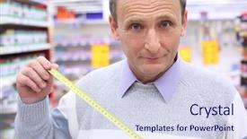  Presentation with roulette - Presentation enhanced with mensuration - elderly man in shop background and a sky blue colored foreground