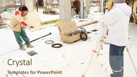  Presentation with theodolite - PPT layouts consisting of mensuration - land surveyor and assistant working background and a  colored foreground