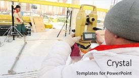  Presentation with theodolite - PPT theme having mensuration - land surveyor working with theodolite background and a  colored foreground