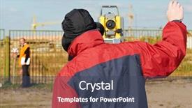  Presentation with surveyor - Presentation theme enhanced with mensuration - surveyor worker make data collection background and a ocean colored foreground