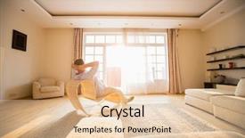  Presentation with relaxing - Colorful slide set enhanced with ment room - rear view of man relaxing backdrop and a lemonade colored foreground