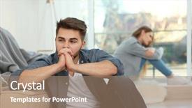  Presentation with sad - PPT theme consisting of ment room - young sad man after quarrel background and a coral colored foreground