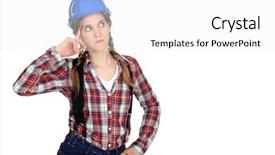  Presentation with mental - Slides enhanced with mental calculation - pensive female builder background and a  colored foreground