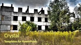  Presentation with construction site construction - PPT layouts with mental damage - abandoned construction site of hospital background and a tawny brown colored foreground