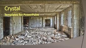  Presentation with crisis ukrain - Theme with mental damage - abandoned construction site of hospital background and a tawny brown colored foreground