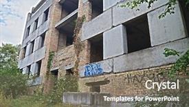  Presentation with crisis ukrain - Theme enhanced with mental damage - abandoned construction site of hospital background and a  colored foreground