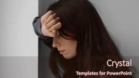  Presentation with depressed - Amazing PPT theme having mental problems - depressed young woman standing near backdrop and a wine colored foreground