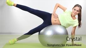  Presentation with exercise kids kid doing fitness - Slide deck having mental gymnastic - beautiful young girl doing exercises background and a  colored foreground