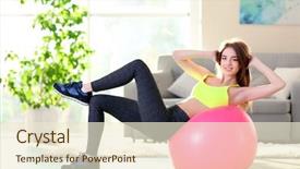  Presentation with exercises - PPT theme having mental gymnastic - beautiful young girl doing exercises background and a  colored foreground