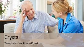  Presentation with community health - Audience pleasing PPT layouts consisting of mental health - community nurse visits senior man backdrop and a mint green colored foreground