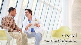  Presentation with guidance and counselling - Theme having mental health - doctor counselling soldier suffering background and a soft green colored foreground