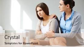  Presentation with psychiatrist - PPT theme consisting of mental health - female psychiatrist comforting her depressed background and a soft green colored foreground