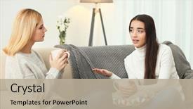  Presentation with friends eating and drinking wine - Audience pleasing PPT theme consisting of mental health - friends drinking coffee while sitting backdrop and a mint green colored foreground