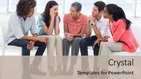  Presentation with mental health group therapy - Cool new PPT layouts with mental health - group therapy in session sitting backdrop and a mint green colored foreground