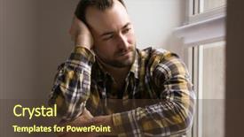  Presentation with depressed - Audience pleasing presentation theme consisting of mental health - handsome depressed man sitting near backdrop and a tawny brown colored foreground
