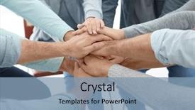  Presentation with mental health group therapy - Colorful PPT theme enhanced with mental health - people putting hands together closeup backdrop and a light blue colored foreground