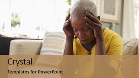  Presentation with mental health - Slides featuring mental health - senior woman sitting on sofa background and a coral colored foreground