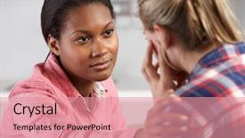  Presentation with teenage girl - Beautiful presentation design featuring mental health - teenage girl visits doctor's office backdrop and a coral colored foreground