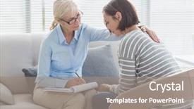  Presentation with mental health - Beautiful slide deck featuring mental health - therapist comforting woman on sofa backdrop and a gray colored foreground