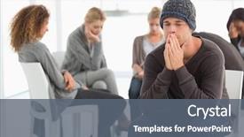  Presentation with mental health group therapy - PPT layouts with mental health - upset man at rehab group background and a gray colored foreground