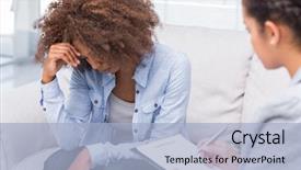  Presentation with woman crying - Amazing presentation design having mental health - woman sitting on sofa backdrop and a light blue colored foreground