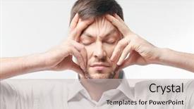  Presentation with mental health - Amazing presentation theme having mental health - young man with headache backdrop and a soft green colored foreground