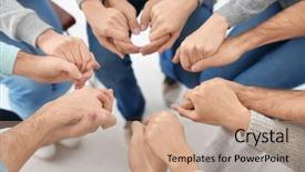 Presentation with group therapy - PPT layouts having mental health community - people holding hands together closeup background and a coral colored foreground