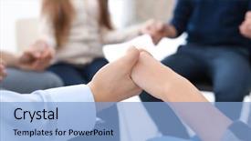  Presentation with group therapy - Cool new presentation theme with mental health community - people holding hands together backdrop and a light blue colored foreground