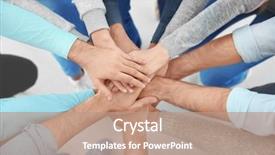  Presentation with group therapy - Audience pleasing presentation theme consisting of mental health community - people putting hands together closeup backdrop and a coral colored foreground