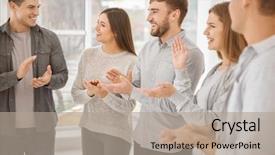  Presentation with group therapy - Slide deck consisting of mental health community - young people applauding during group background and a coral colored foreground