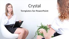  Presentation with woman - Cool new PPT layouts with mental heath - woman with problem on reception backdrop and a  colored foreground