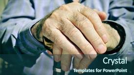  Presentation with old man - Amazing theme having mental illness - closeup of the hands backdrop and a ocean colored foreground