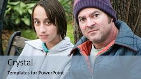  Presentation with homeless - Slides having mental illness - homeless man and his son background and a light blue colored foreground