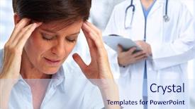  Presentation with migraine - Theme enhanced with mental illness - woman having a migraine headache background and a sky blue colored foreground